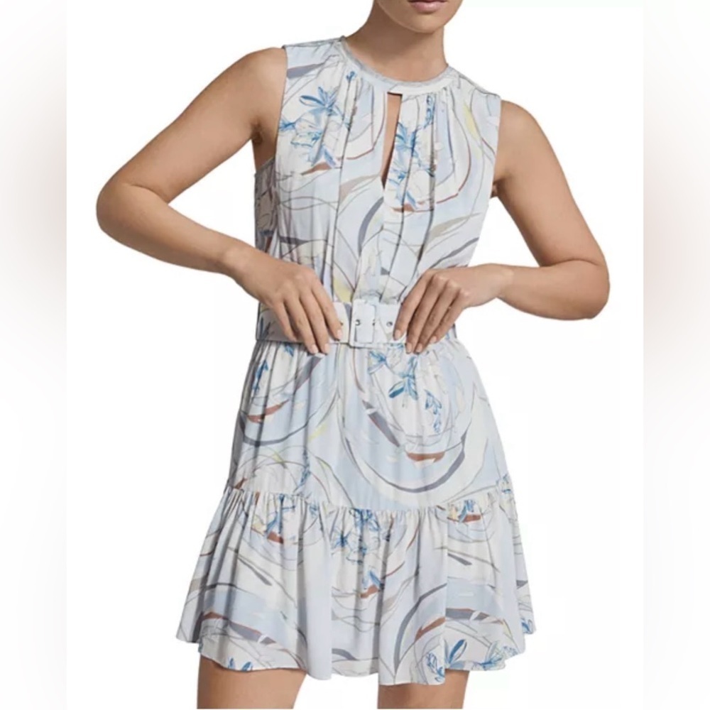 Reiss Vienna Swirl Jersey Blue and White Floral Mini Dress